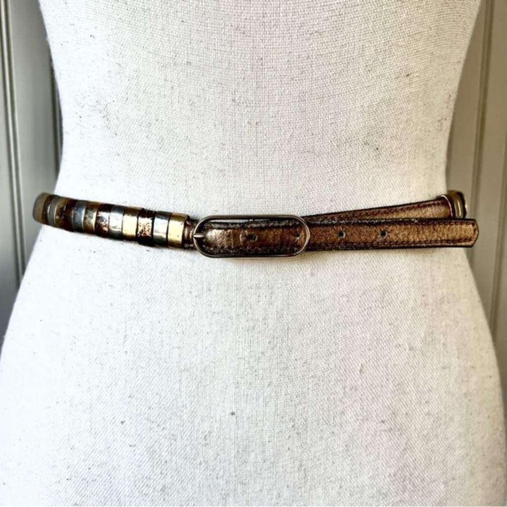 Morris Moskowitz Vintage 80’s Tri Color Gold Metal Chain Slinky Leather Belt